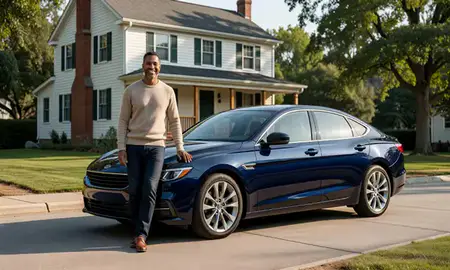 Customer with their delivered car in New London, Connecticut, United States