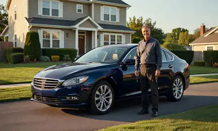 Car delivered to a driveway in Riverside, Connecticut, United States