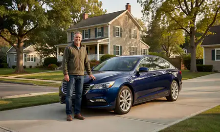 Customer with their delivered car in Sandy Hook, Connecticut, United States