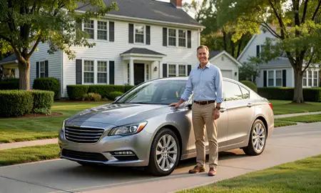 Customer with their delivered car in Torrington, Connecticut, United States