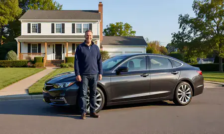 Customer with their delivered car in Trumbull Center, Connecticut, United States