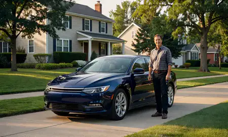 Car delivered to a driveway in Trumbull Center, Connecticut, United States
