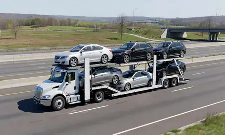 Multi-level car carrier on the highway to Wallingford Center, Connecticut, United States