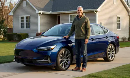 Customer with their delivered car in Waterbury, Connecticut, United States