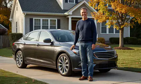 Customer with their delivered car in West Haven, Connecticut, United States