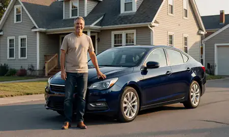 Customer with their delivered car in Willimantic, Connecticut, United States