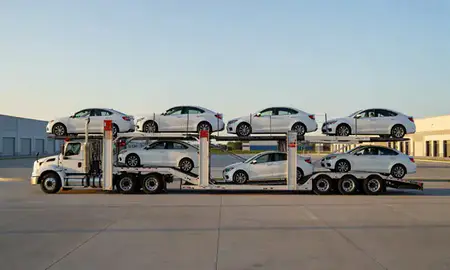 Car transporter parked in an industrial area of Delaware, United States