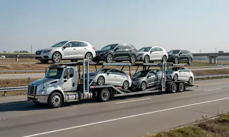 Multi-level car carrier on the highway to Bear, Delaware, United States
