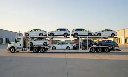 Car transporter parked in an industrial area of Bear, Delaware, United States