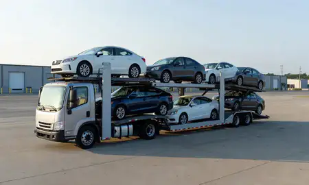 Car transporter loaded with vehicles in Bear, Delaware, United States