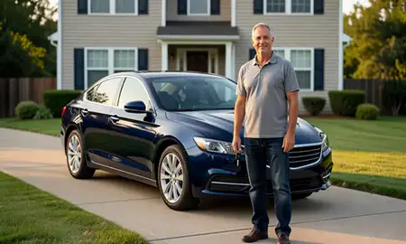 Car delivered to a driveway in Brookside, Delaware, United States