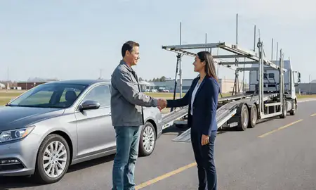 Vehicle owner beside their delivered car in Claymont, Delaware, United States
