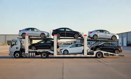 Car transporter parked in an industrial area of Clayton, Delaware, United States
