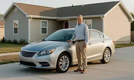 Customer with their delivered car in Dover Base Housing, Delaware, United States