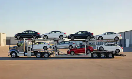 Car transporter parked in an industrial area of Dover, Delaware, United States