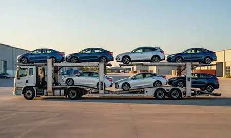 Car transporter parked in an industrial area of Edgemoor, Delaware, United States