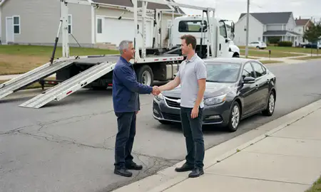Vehicle owner beside their delivered car in Elsmere, Delaware, United States