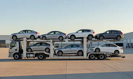 Car transporter parked in an industrial area of Elsmere, Delaware, United States