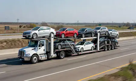 Multi-level car carrier on the highway to Georgetown, Delaware, United States