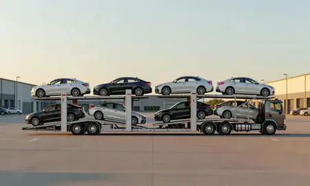 Car transporter parked in an industrial area of Georgetown, Delaware, United States