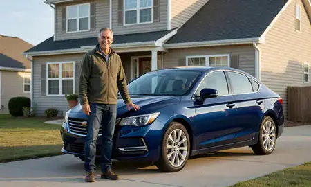 Customer with their delivered car in Glasgow, Delaware, United States