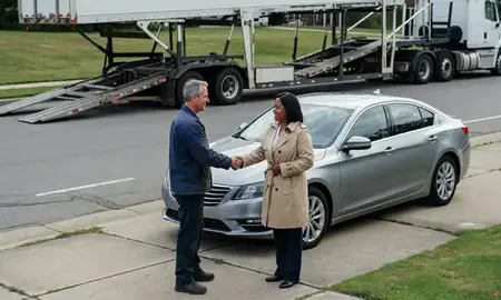 Vehicle owner beside their delivered car in Glasgow, Delaware, United States