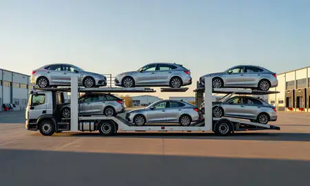 Car transporter parked in an industrial area of Glasgow, Delaware, United States