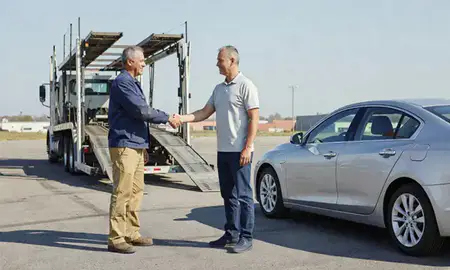 Vehicle owner beside their delivered car in Harrington, Delaware, United States