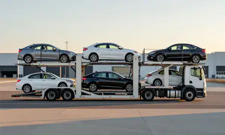 Car transporter parked in an industrial area of Harrington, Delaware, United States