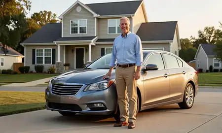 Customer with their delivered car in Highland Acres, Delaware, United States