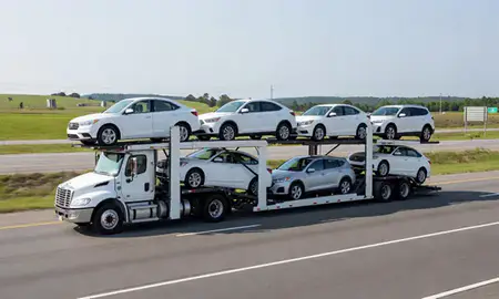Multi-level car carrier on the highway to Hockessin, Delaware, United States