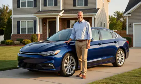 Customer with their delivered car in Hockessin, Delaware, United States