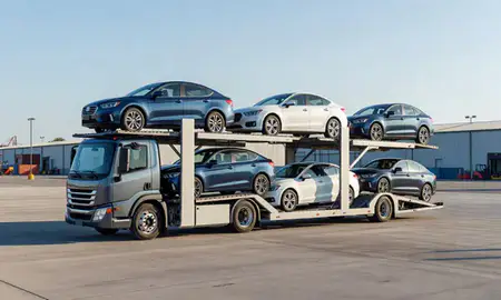 Car transporter loaded with vehicles in Hockessin, Delaware, United States