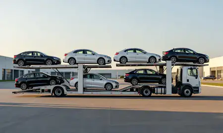 Car transporter parked in an industrial area of Laurel, Delaware, United States
