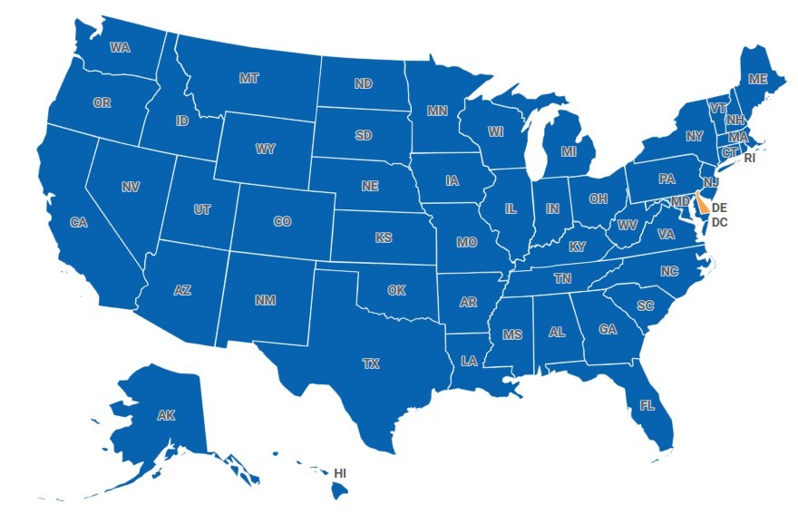 Map of Delaware, USA