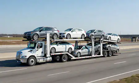 Multi-level car carrier on the highway to Middletown, Delaware, United States