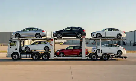 Car transporter parked in an industrial area of Middletown, Delaware, United States