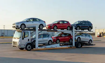 Car transporter loaded with vehicles in Middletown, Delaware, United States