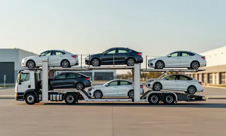 Car transporter parked in an industrial area of Milford, Delaware, United States