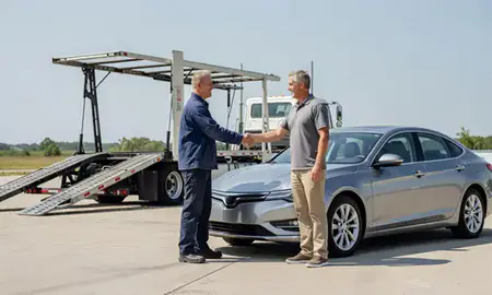 Vehicle owner beside their delivered car in Millsboro, Delaware, United States