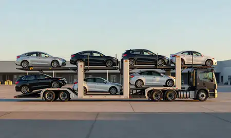 Car transporter parked in an industrial area of Millsboro, Delaware, United States