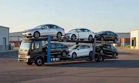Car transporter loaded with vehicles in Millsboro, Delaware, United States