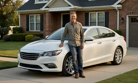 Customer with their delivered car in Milton, Delaware, United States