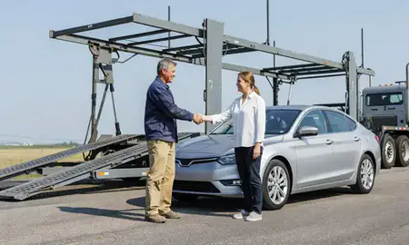 Vehicle owner beside their delivered car in Milton, Delaware, United States