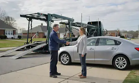 Vehicle owner beside their delivered car in New Castle, Delaware, United States