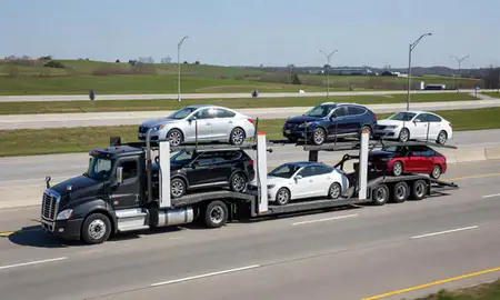 Multi-level car carrier on the highway to North Star, Delaware, United States