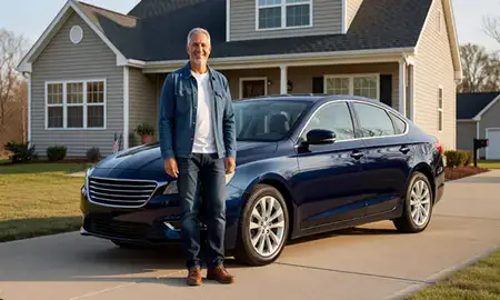 Customer with their delivered car in Pike Creek Valley, Delaware, United States
