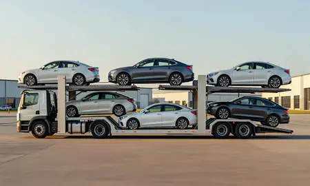Car transporter parked in an industrial area of Pike Creek, Delaware, United States