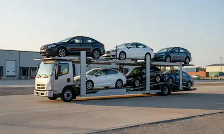 Car transporter loaded with vehicles in Pike Creek, Delaware, United States