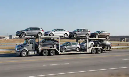 Multi-level car carrier on the highway to Rising Sun-Lebanon, Delaware, United States